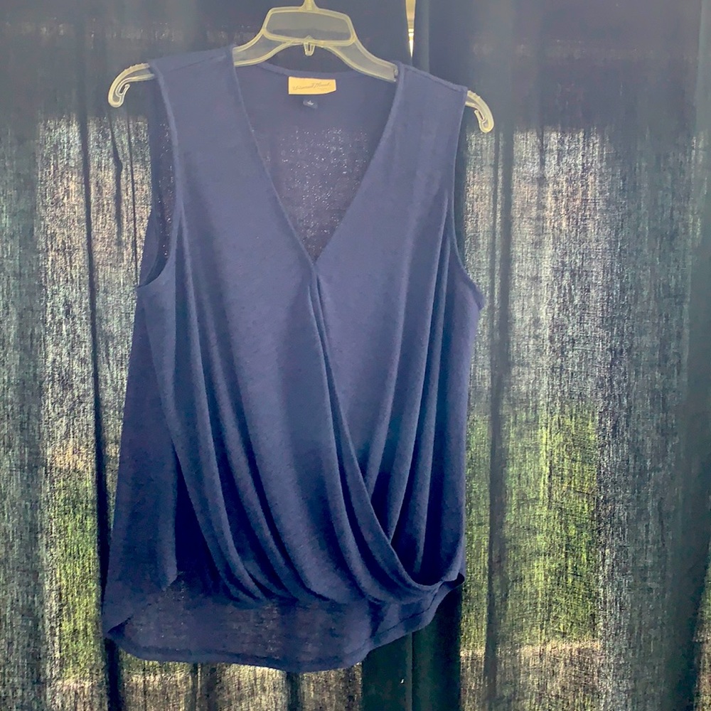 Faux wrap, hi low navy sleeveless top